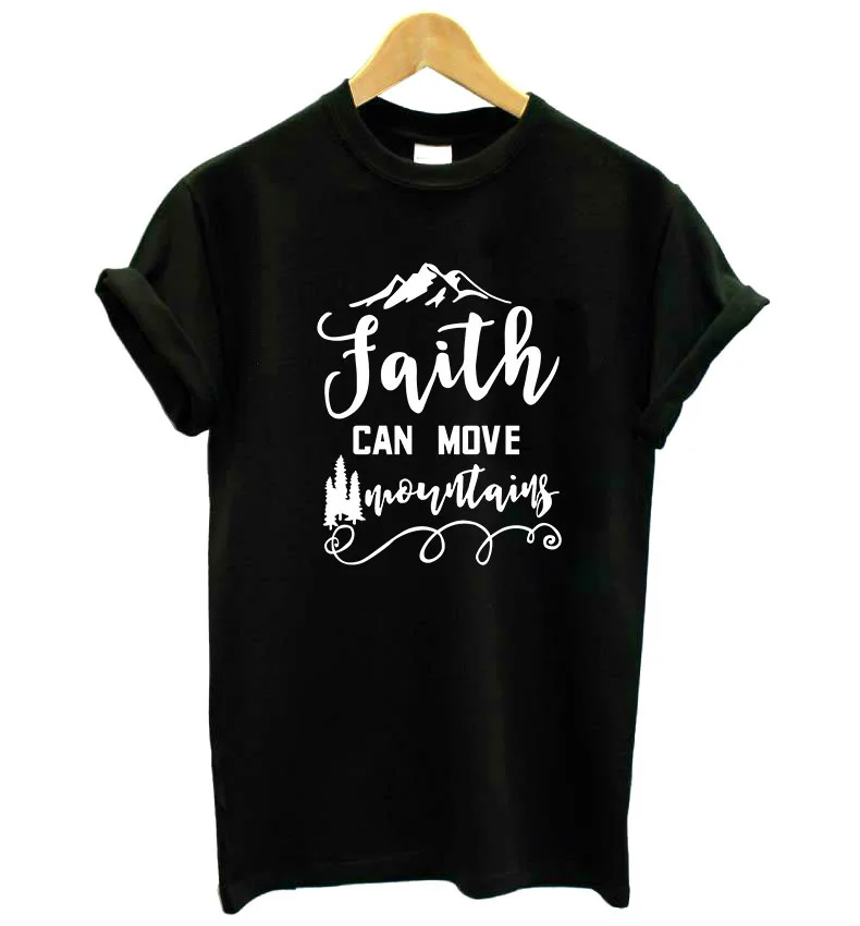 Camiseta con estampado de letras FAITH CAN MOVE MOUNTAINS para mujer