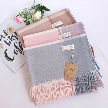 

New Autumn Winter Cashmere Plaid Scarf Female Towel Long Tassel Warm Ladies Shawl Trendy Thick Women Pashmina Fashion