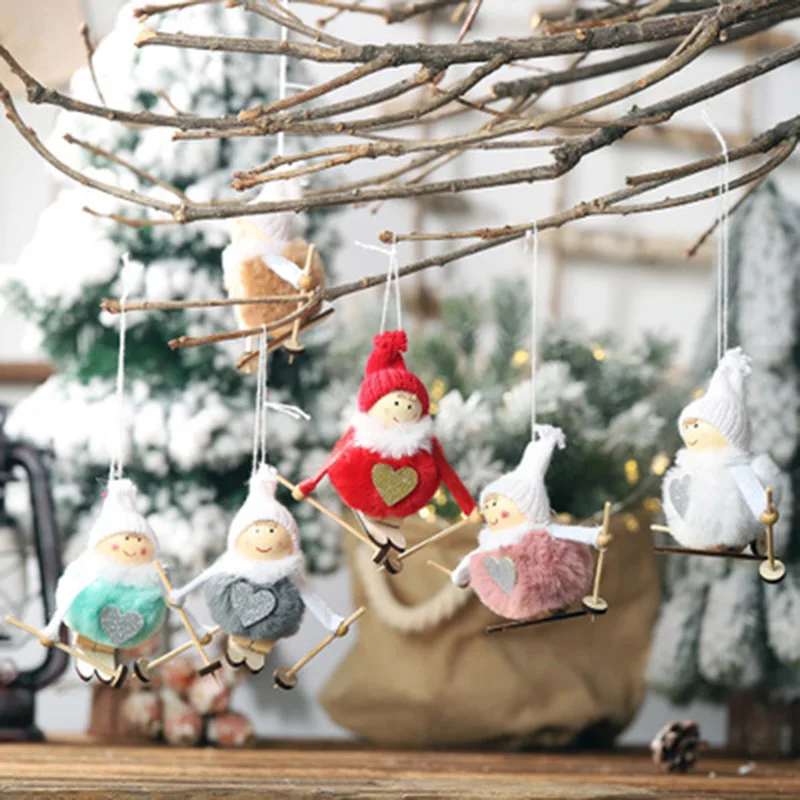 

Plush Doll Skiing Hanging Decoration Ornament noel Pendant for Christmas Tree Home adornos de navidad kerst decoratie UYT