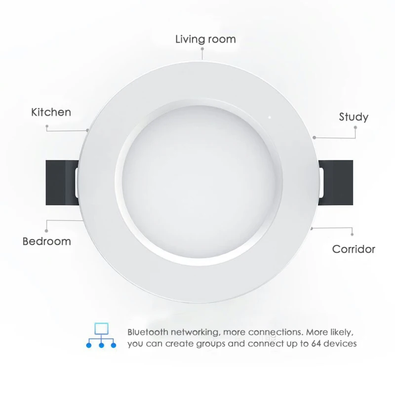 4.5W smart led downlights BT mesh downlights RGB multicolor led lamp Bluetooth dimmable 2700-6500K timer lights hole size 80mm