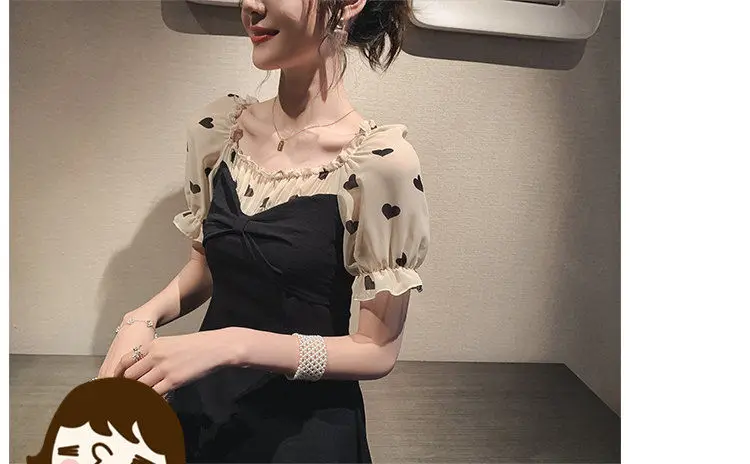 Dress Women Chiffon Patchwork Summer New Arrival Printed Lovely Slim Short Black Dresses Tunic Ruffles Sweet Girl Fairy Chic Fit