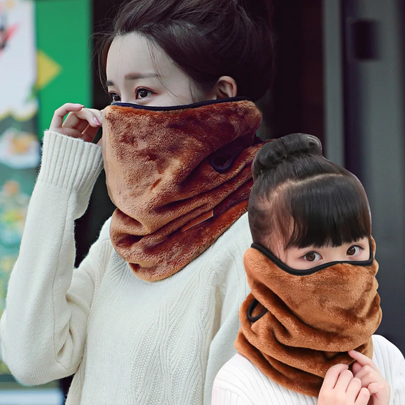 Children Scarf Men Women Baby Thick Warm Neck Protector Mask Family Matching Winter Kids Dad Mom Fleece Scarf Helmet Neck Warmer - Цвет: Common Caramel