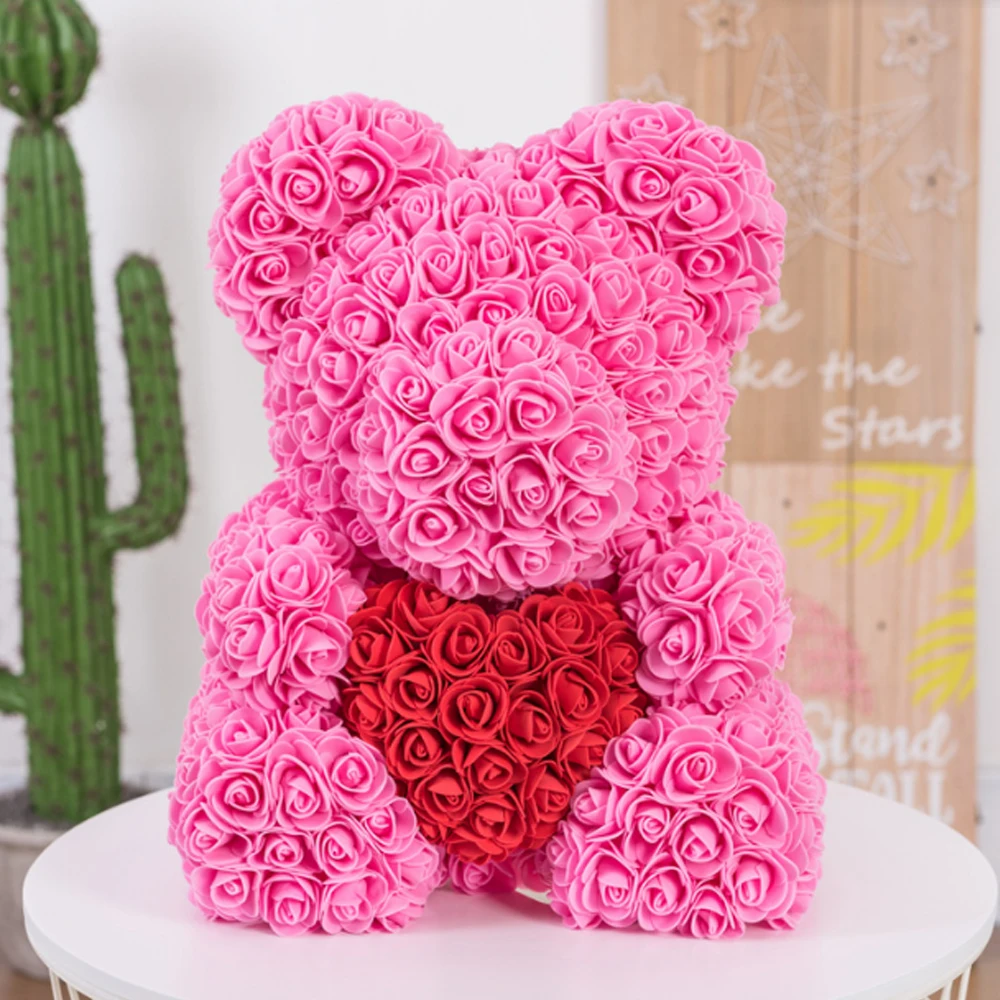 Медведь куклы искусственные розы PE в форме сердца любовь игрушки украшения свадебные розы Медведь романтическая девушка подарок на день