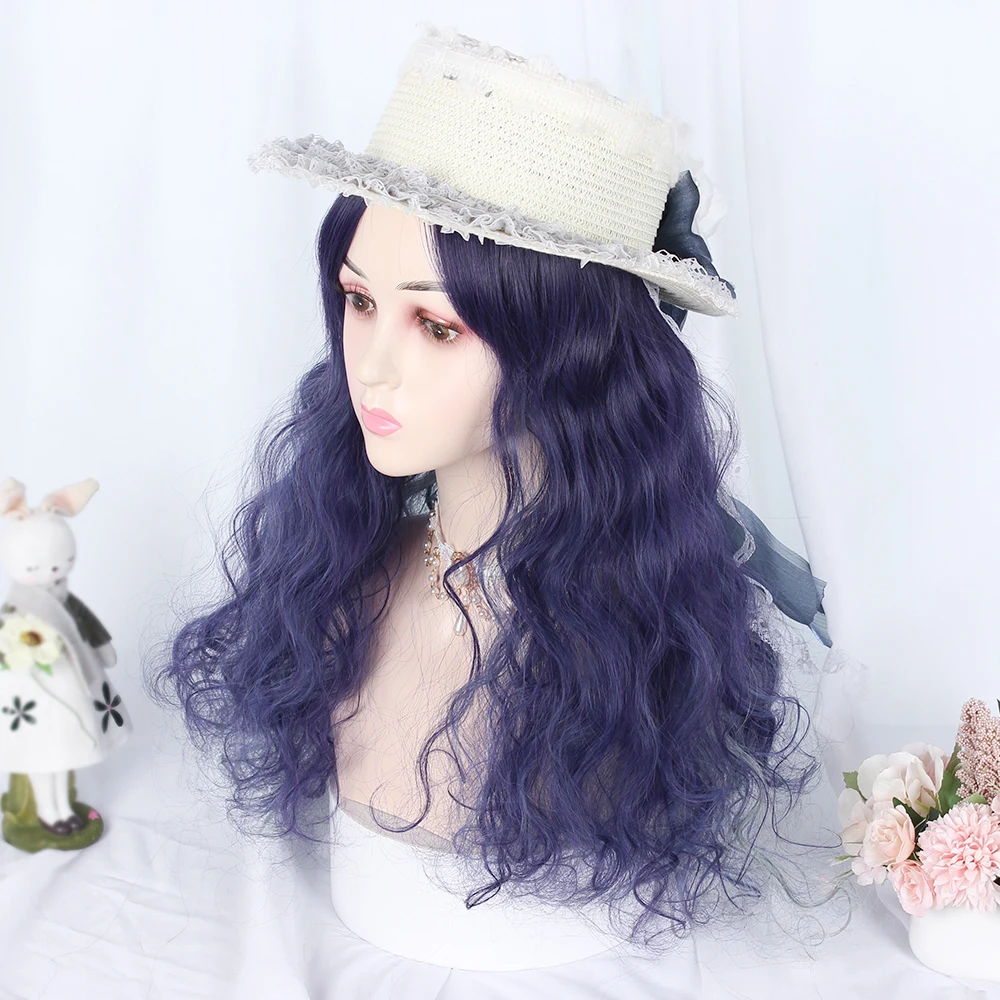 

MCOSER Japanese Style With Bangs Lady Cosplay Wig Fancy Heat Resistant Anime Dark Blue Mix Green Lolita Curly Hair 70CM Long