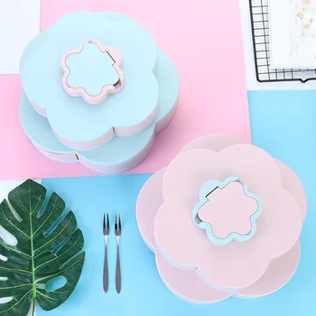 

Creative Double-Layer Petal Candy Box Nuts Case Snack Storage Box Container Living Room Rotating Fruit Plate Desktop Organizer