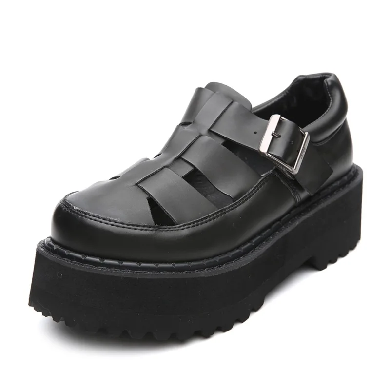 

2487 Unif Europe And America round-Toe Buckle Platform Shoes Harajuku Street Snap Hollow out Thick Bottomed Sandals Casual Versa