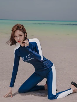

Women's Summer Suit High Waist Swimsuit 2019 Sleeve Cover Up Swimwear Korean Girls Rash Guard Long Three Piece Trousers Surfing