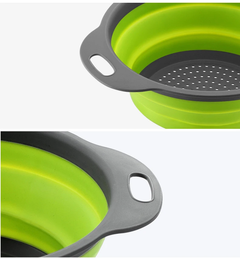 Fashion 2pcs/set Foldable Silicone Colander Fruit Vegetable Washing Basket Strainer Collapsible Drainer With Handle Kitchen Tool