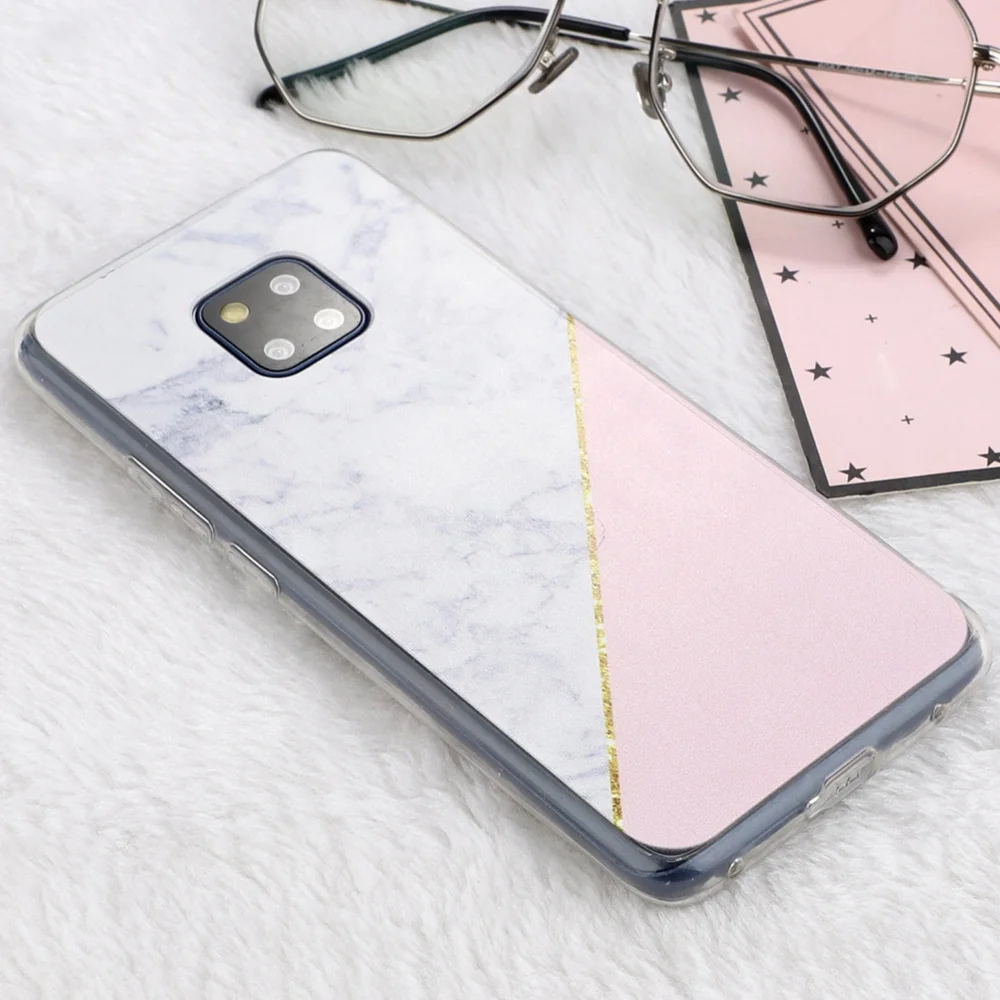 

L-FADNUT Marble Splicing Phone Case For HUAWEI Mate 20 Pro Nova 4e Pink Back Shell For P20 Lite P30 Soft Shockproof Cover Funda