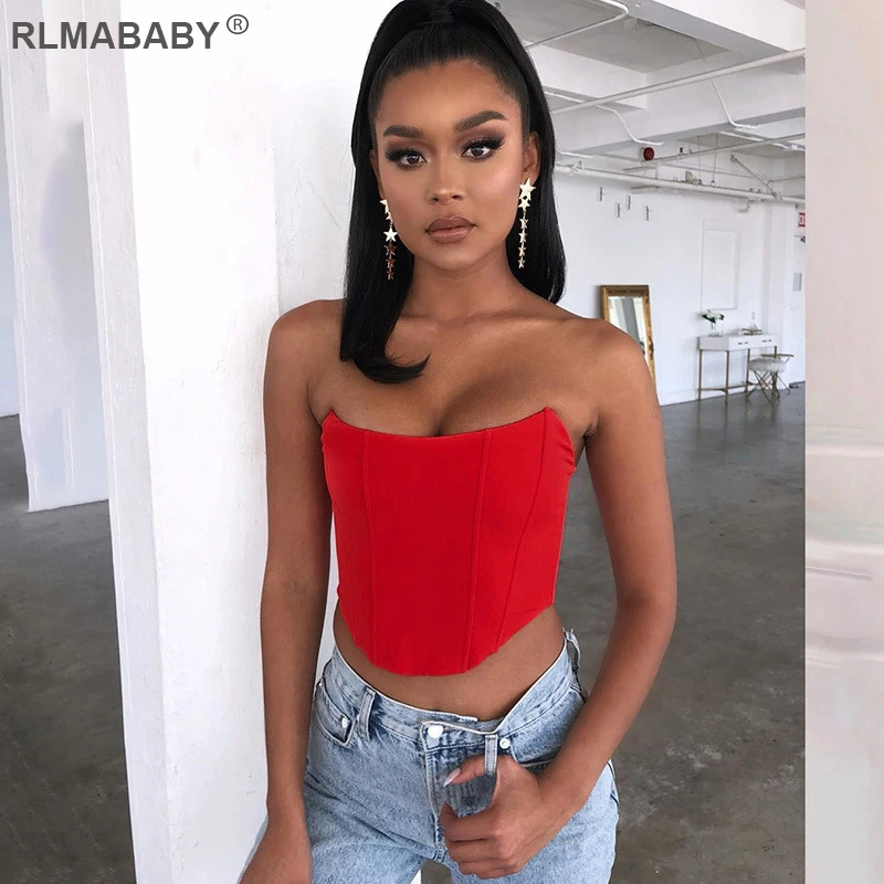 Rlmababy Satin Strapless Corset Sexy Women Pink Crop Top Slim Off Shoulder  Female Black Short Tops Night Club Party Red Tank Top - Tanks u0026 Camis -  AliExpress