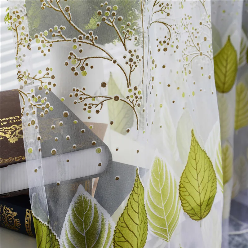 

Leaf Printed Sheer Curtains for Bedroom Kitchen Tulle Curtain Panels Home Decorative Window Screen Voile for Living Room