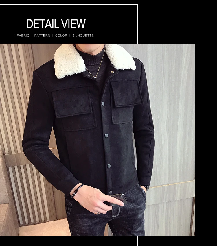 Зимняя мужская куртка из оленьей кожи с хлопковой подкладкой, повседневное толстое Мужское пальто, приталенная куртка-бомбер Homme Deri Ceket, мужские пальто с меховым воротником