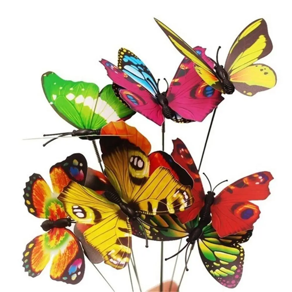 

24PCS/Lot PVC Artificial Colourful Butterfly Decorative Stakes Wind Spinners Garden Decorations Simulation Butterfly