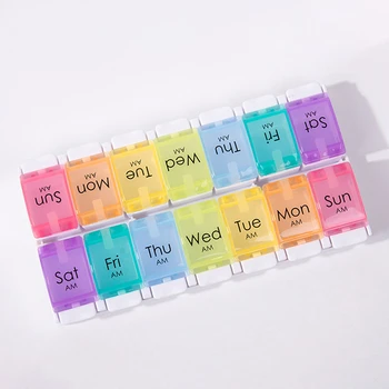 

7-day pill box Piano push-type Medicine pill box Portable Button single-row strip kit Seven-day Daily rainbow pill box Organizer