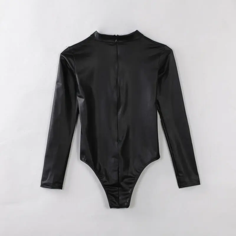 Сексуальные женщины винил ПВХ Wetlook кожаный комбинезон клубный комбинезон нижнее белье-комбинезон