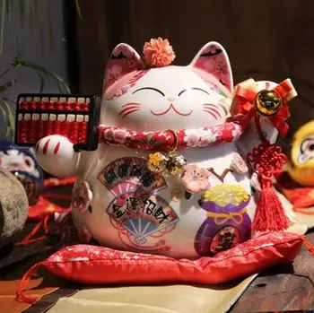 

Ceramic Lucky cat Maneki Neko Creative Decoration Japanese Shop Cashier Piggy Bank Cute Smiling Face