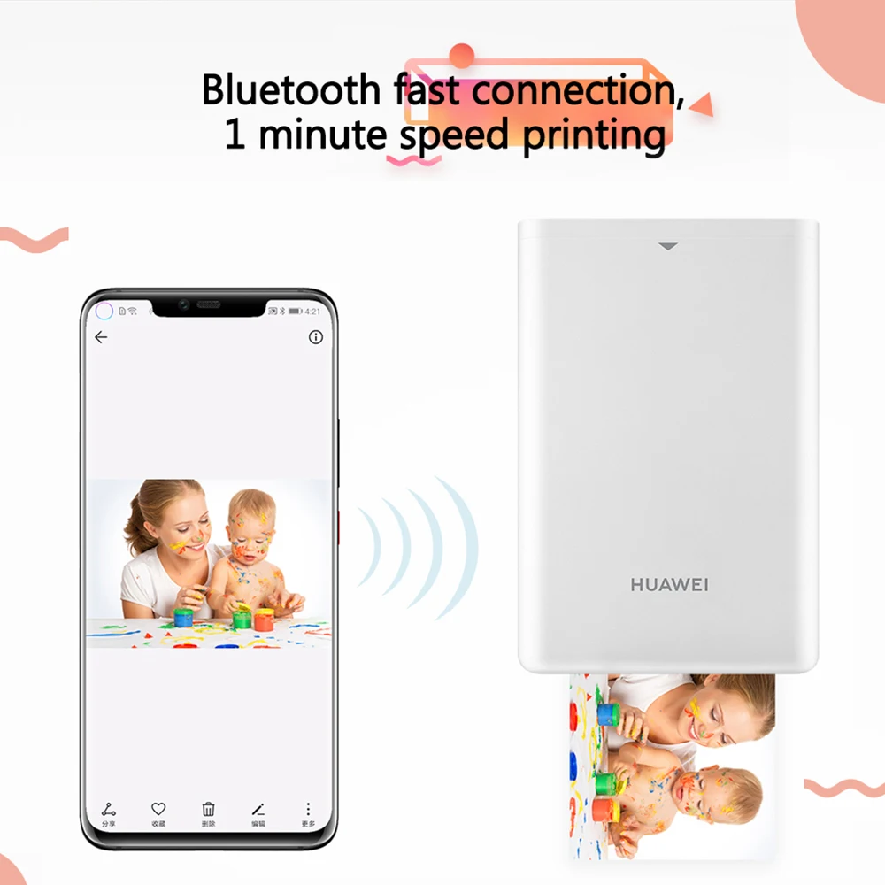 Huawei мини фотопринтер портативный карманный принтер honor мобильный телефон AR принтер 300 точек/дюйм Bluetooth 4,1 Поддержка DIY поделиться 500 мАч