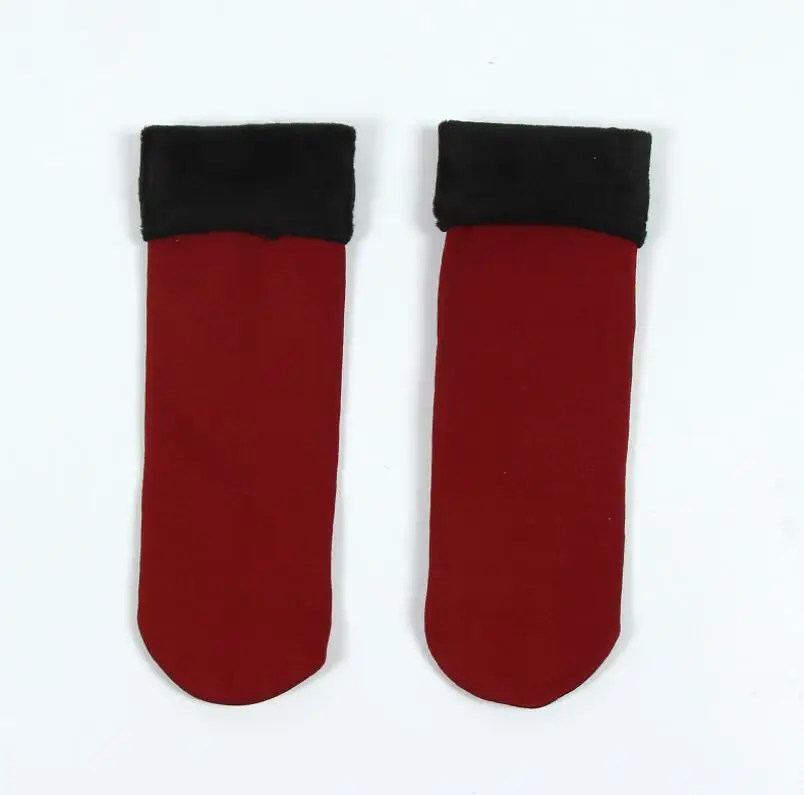 Однотонные плотные носки для женщин и мужчин; бархатные носки; толстые зимние теплые длинные носки; носки-тапочки; рождественские носки - Цвет: wine red