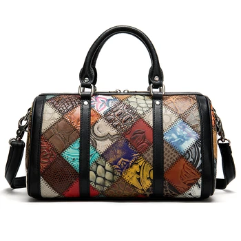 

2020new Women's Bag Women's Leather Handbag First Layer Cowhide Boston Bag Stitching Pillow-type Fashion Women's Bag