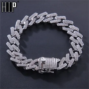 

Hip Hop 14MM Full Miami Curb Iced Out Zircon Paved Rhinestones Cuban Chain Bling Rapper Bracelet For Men Jewelry