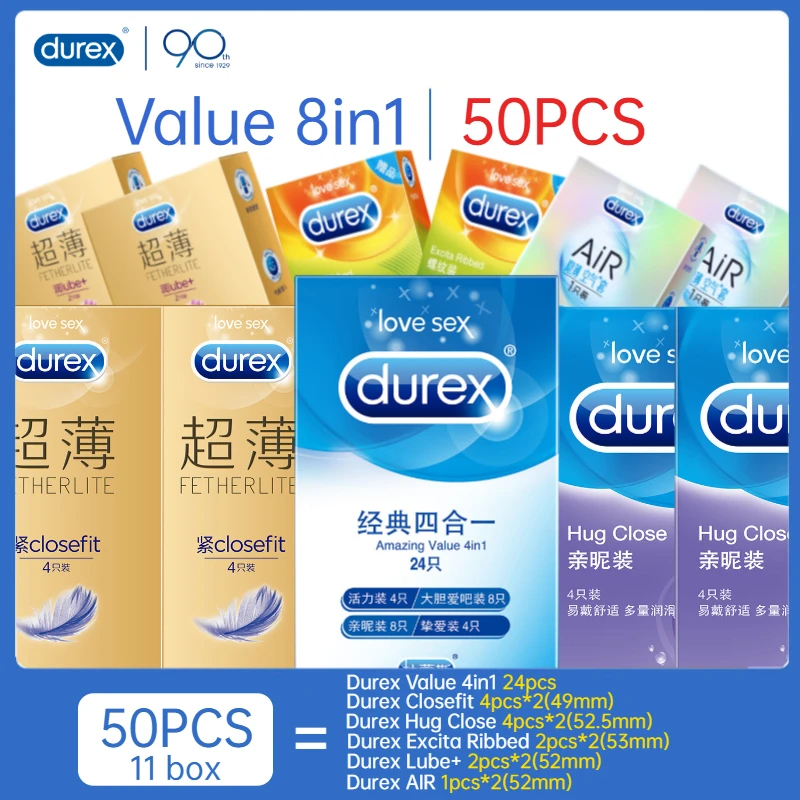 Durex 50 шт./упак. презерватив 52 мм 8 типов натуральный латекс Экстра смазка член