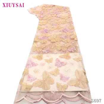 

XIUYSAI 2020 African Lace Fabric High Quality sequins French tulle net lace fabric for Nigeria wedding S671