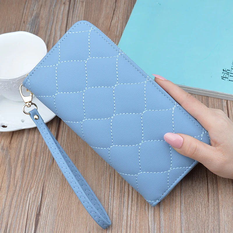 

New female wallet long large-capacity embroidery rhombus clutch bag fashion zipper wallet mobile phone bag