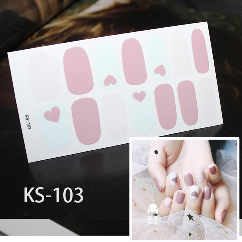 KS-103 14 насадок/листов, корейский стиль, красивые наклейки для ногтей, полное покрытие, накладки для ногтей, украшения, сделай сам, наклейки для ногтей - Цвет: KS-103