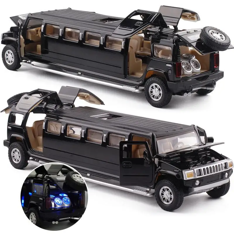 Высокая имитация 1:32 Сплав hummer limousine Металл литой автомобиль модель оттягивающийся мигающая детская музыкальная игрушка транспортные средства