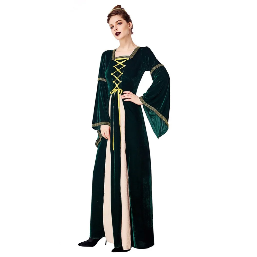 Средневековый костюм женское Ретро винтажное платье Ренессанс Готический темно-зеленый длинный рукав платье Хэллоуин вечерние костюмы