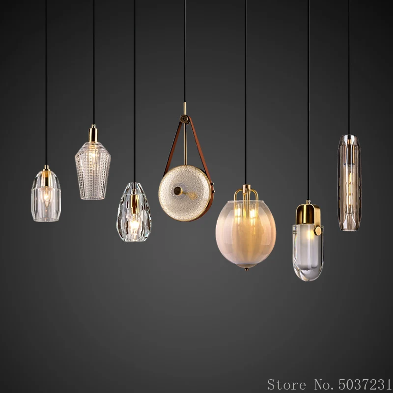 

Copper Postmodern Bedroom Bedside Pendant Lights Long Line Bar Dining Room Simple Crystal Luxury Small Hanging Light Fixture