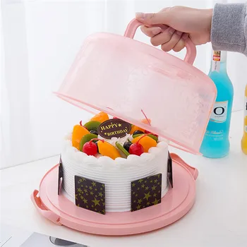 

Kitchen Plastic Round Cake Box Carrier Container Handle Pastry Storage Boxes Dessert Container Cover Case Birthday Wedding Party