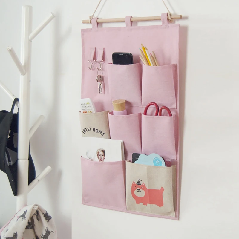Хлопок и лен Висячие семь карман сумка для хранения хлопок лен шкаф настенный мешочек игрушки для спальни кухни ванной комнаты