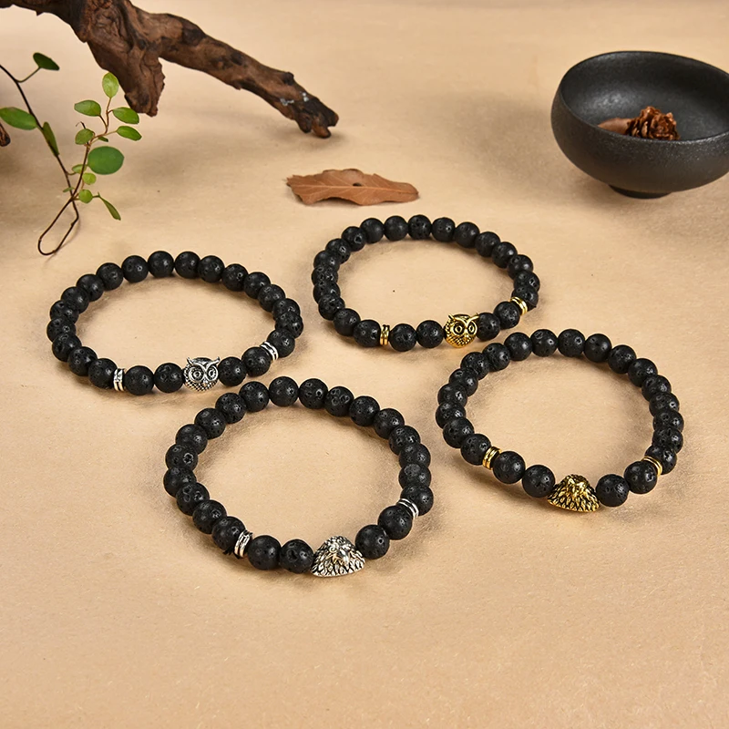KAMAF модный браслет для влюбленных тигровый глаз, классический черно-белый Природный лавовый камень, браслет из бисера с женским человеком