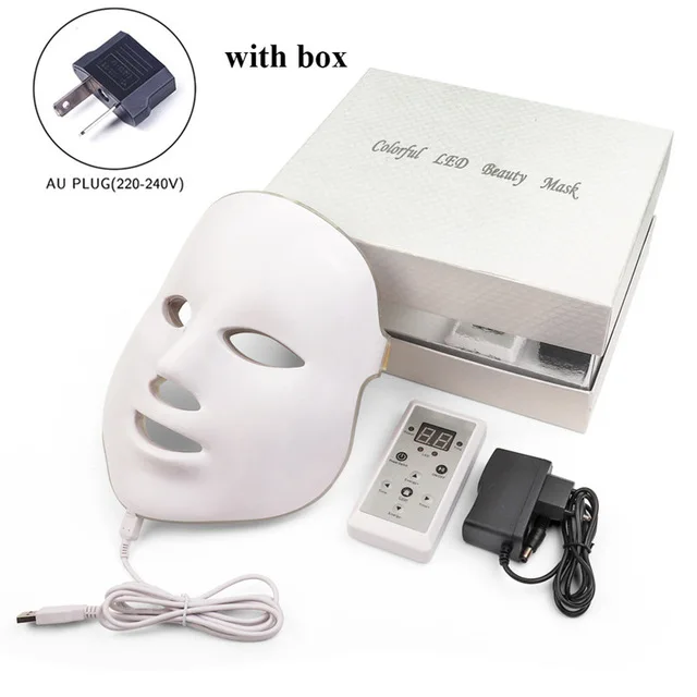 AU with box Beauty Photon светодиодный маска для лица терапия 7 цветов светильник уход за кожей омоложение морщин удаление акне уход за лицом Красота спа маски для лица - Цвет: AU with box