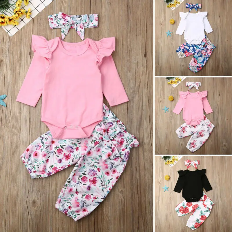 Топы с длинными рукавами для маленьких девочек комбинезон штаны цветочным