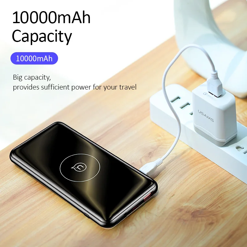 USAMS 10000 мАч Qi беспроводной внешний аккумулятор QC 3,0 PD3.0 Быстрая зарядка внешний аккумулятор портативный внешний аккумулятор для iPhone samsung Pover Bank