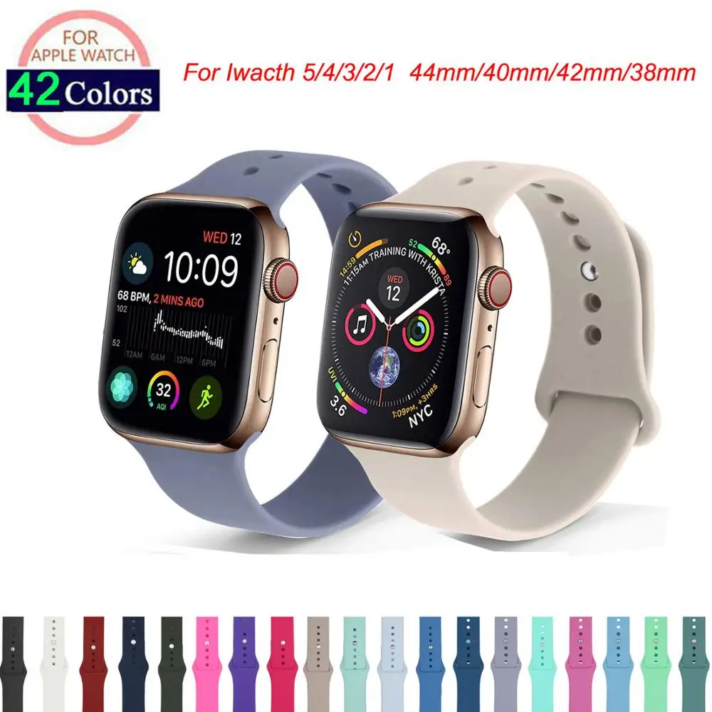 32 Цвета мягкого силикона замена спортивный ремешок для Apple Watch группа 44 мм 40 Series4/3/2