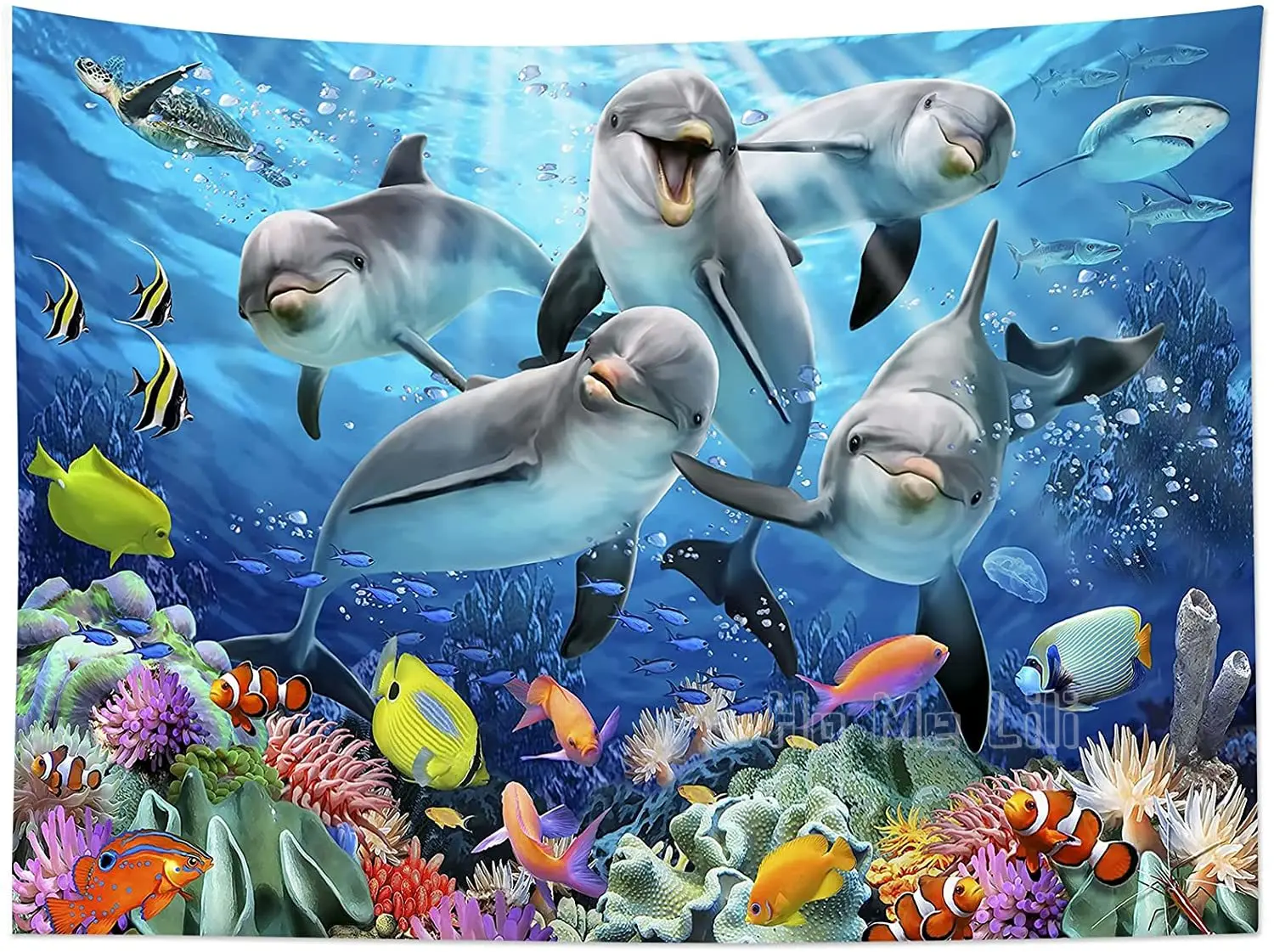 

Милый Дельфин, морская черепаха, морская жизнь, настенный гобелен, декор для спальни, гостиной, спальни, общежития, домашний декор