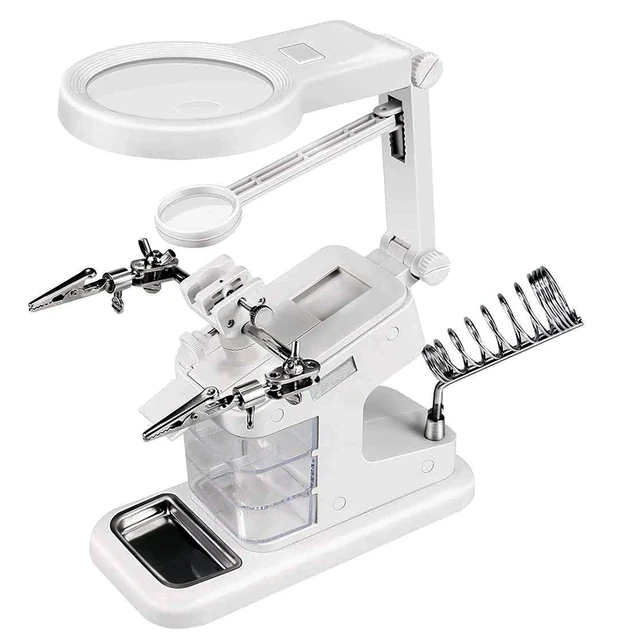 Soldering Iron Welding Magnifying Glass 2 LED 3X 4.5X 25X Helping Hand Rework Magnifier with 3 Tools Boxes Desk Station Repair FDJ004-2