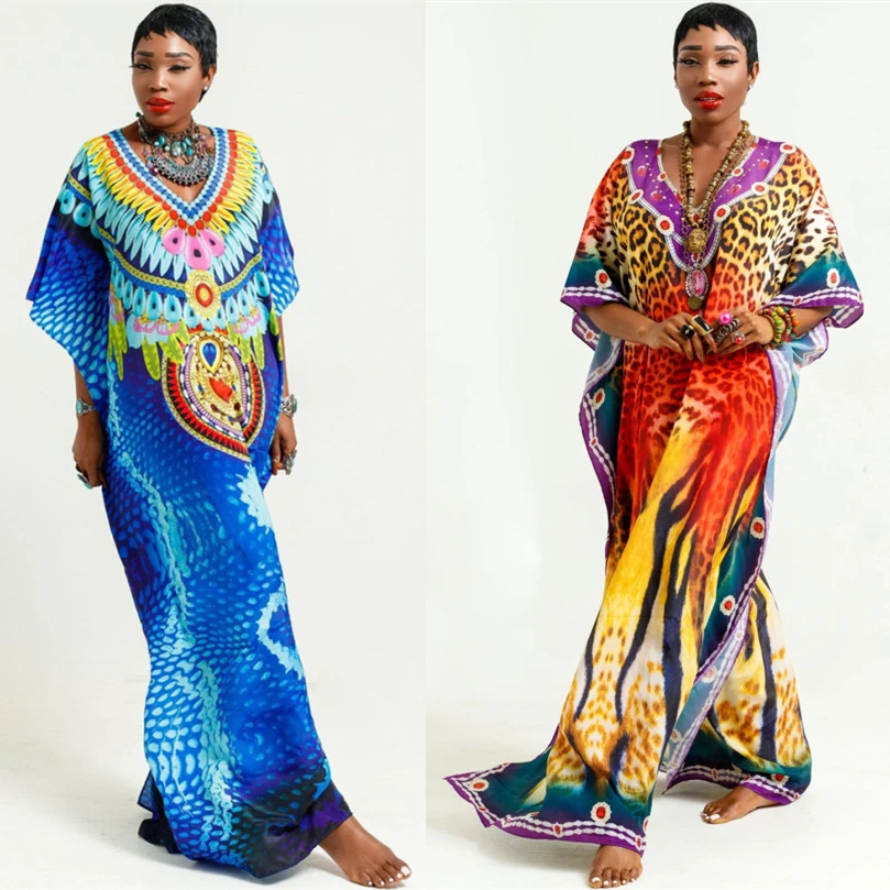 

Leopard Pinted Lady Maxi Beach Dress Bathing Suit Long Kaftan Robe Bikini Cover Ups Swimwear Plus size Vestidos Largos Playeros
