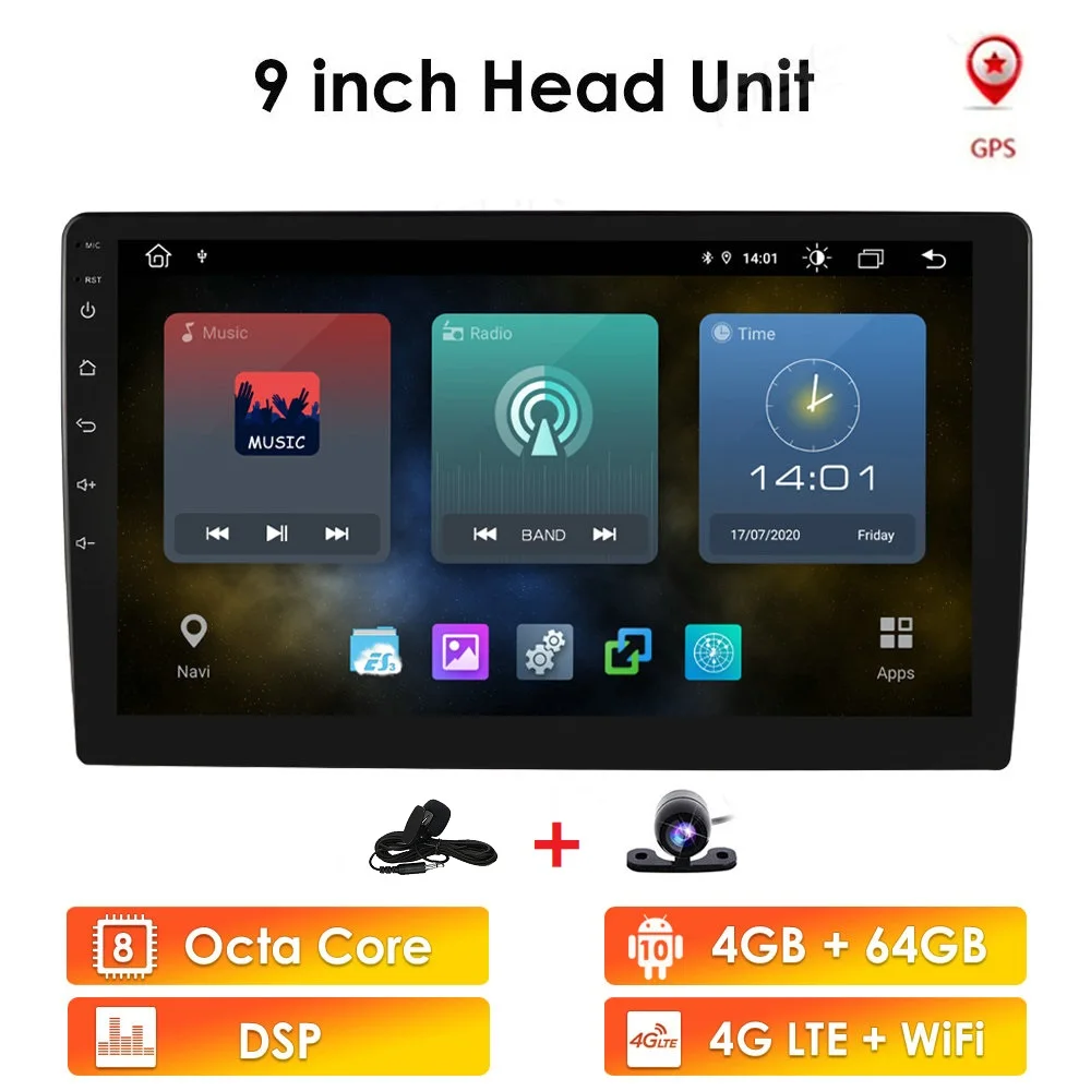 2G+32G/2+16/1+16 9 inch Car Multimedia Player 2 din Android Car Stereo Radio Bluetooth WIFI Audio Mirrorlink MP5 Player Mic DAB+