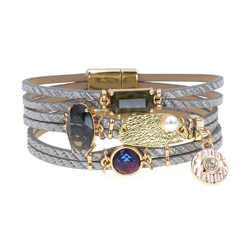 WELLMORE women bracelet glass leather bracelets for women charm bracelet fashion female jewelry wholesale dropshipping