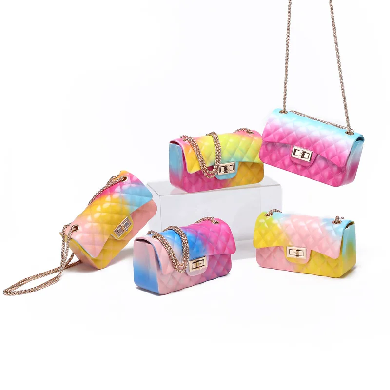 

2020 Hot Sling Bags for Women Jelly Chain Bag Women's Rainbow PVC Bag Luxury Design Candy Summer Beach Bag Sac A Main Femme