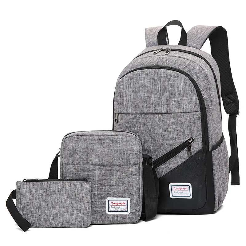 

Backpack Three-piece Set Women's Men's Universal Solid Color Large Capacity Outdoor Travel Backpack Manufacturers Direct Selling