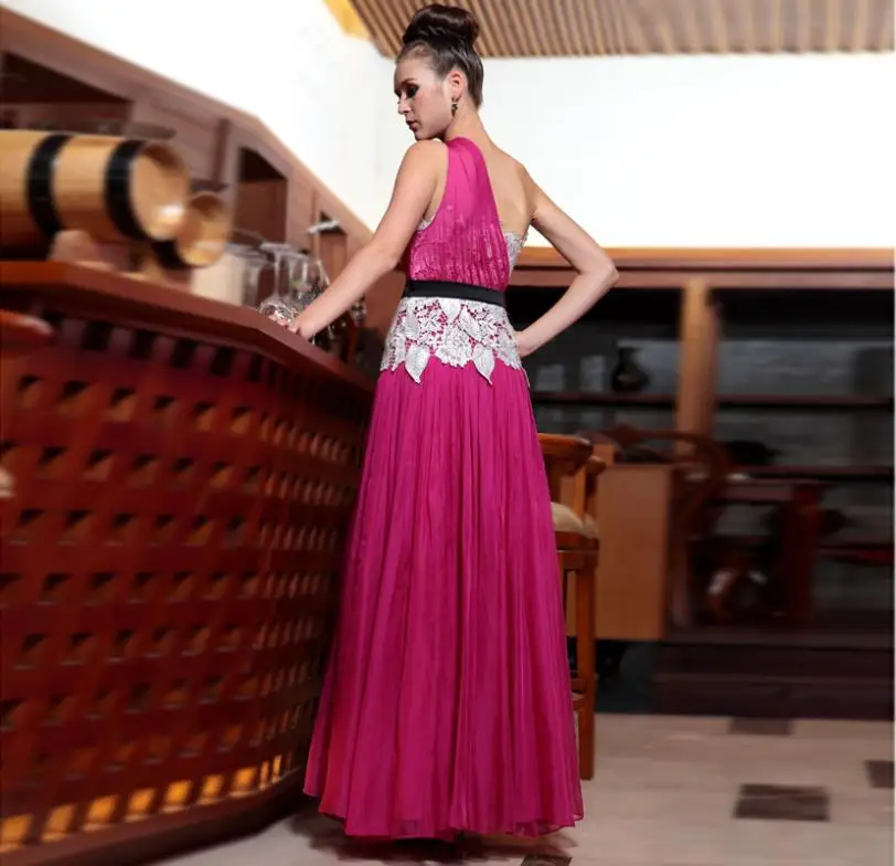 Новое платье на одно плечо vestido de noiva буддистское качественное официальное элегантное Красное Кружевное платье ярко-розовое платье подружки невесты