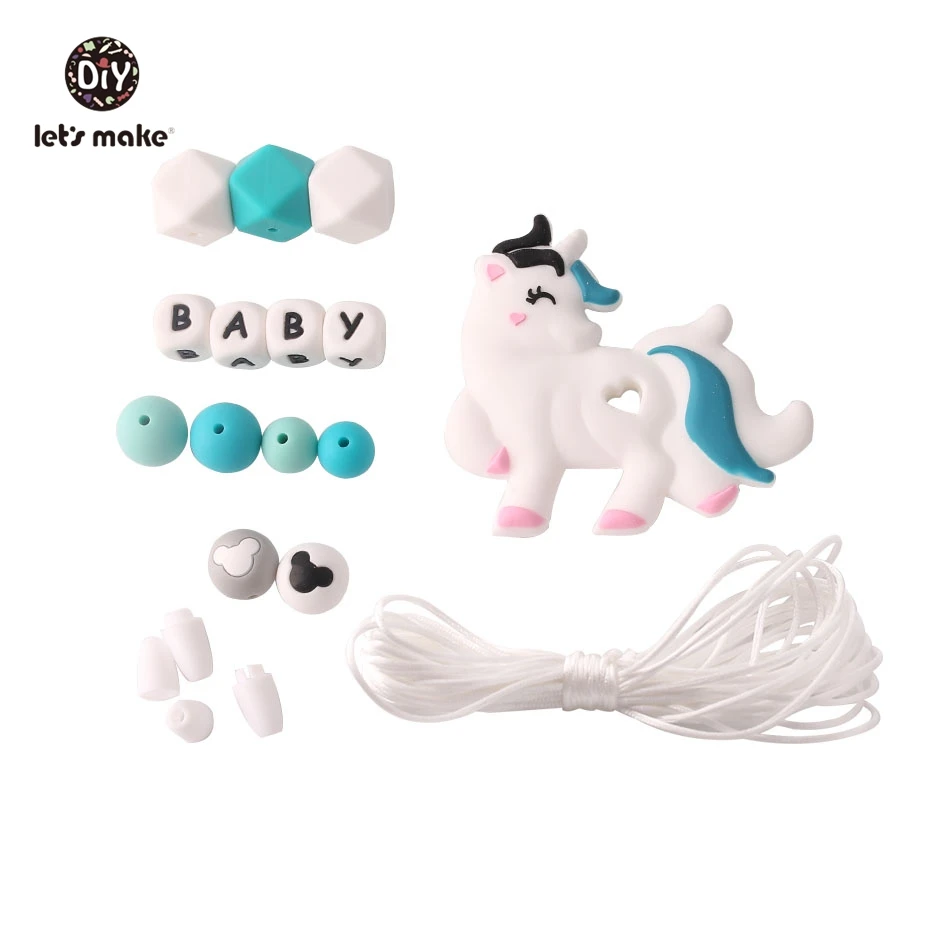 Turquoise unicorn Давайте сделаем детские игрушки, Силиконовые Прорезыватели для зубов, единорог, животные, пищевой силикон, набор для самостоятельной сборки, аксессуары, соска, клипсы, бусины, Детские Прорезыватели - Цвет: Turquoise unicorn