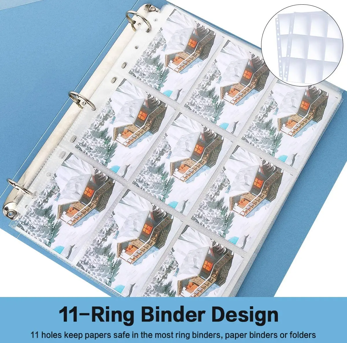 20 Pieces Trading Card Sleeve Pages, 100 Pack 9 Pocket Trading Card Storage Album Pages 11 Holes Fit 3 Ring Binder