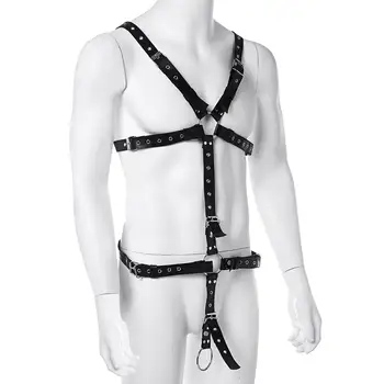 

Men Leather Adjustable Waist Full Body Harness Belt PU Leather Chest Shoulder Exotic Tanks Belt With Buckles Metal O-Ring Straps