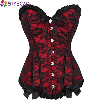 

Royal Women Lingerie Basque Corselet Bustier Floral Lace Up Boned Overlay Corset Overbust Plus Size Women Body Shaper Underwear